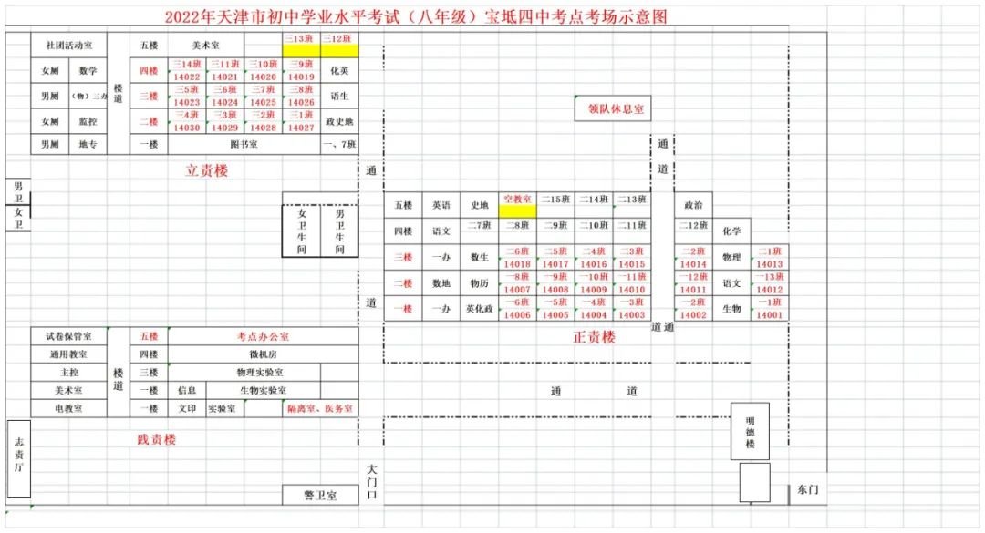 2022年天津宝坻区中考考场安排（图）