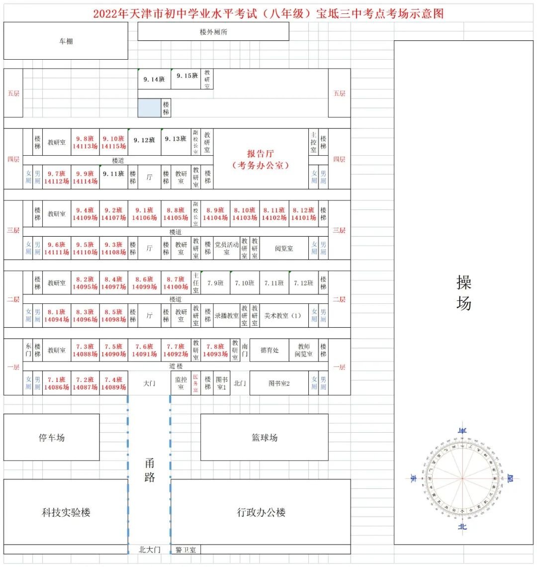 2022年天津宝坻区中考考场安排（图）