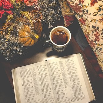 圣经, 读, 茶, 学习, 书, 页, 喝, 饮料, 杯子