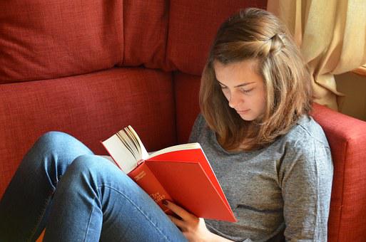 读, 一本书, 女孩, 学习, 沙发, 闲暇时间, 训练, 小说, 浏览, 滚动