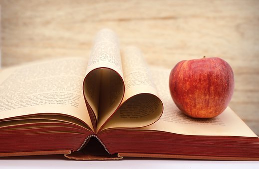 苹果, 读, 放松, 学习休息, 维生素, 心, 书页, 水果, 学习, 训练