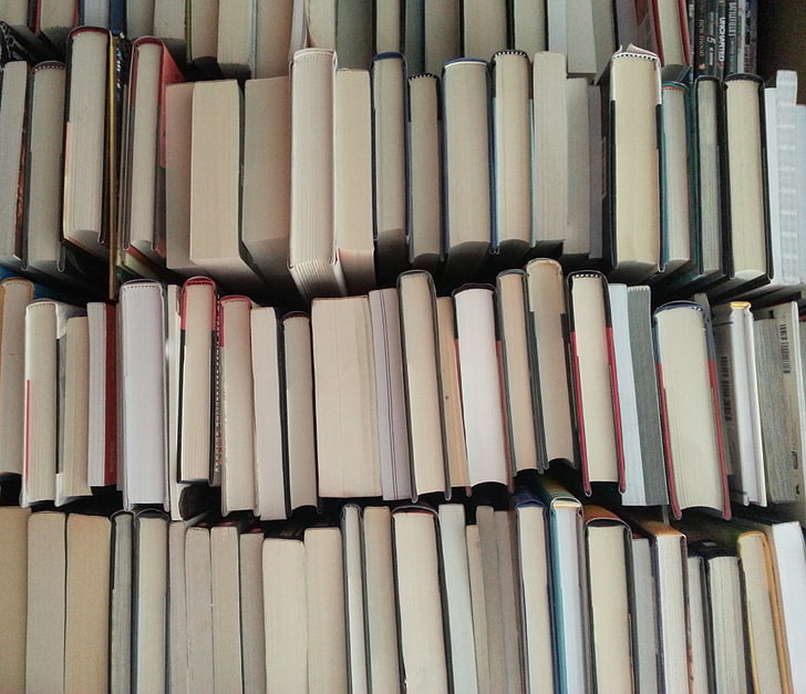 stack, stacked, books, bookshelf, library, tower, pile