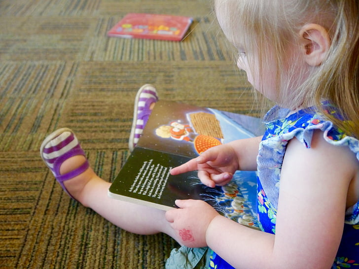 reading, girl, toddler, young, education, book, student