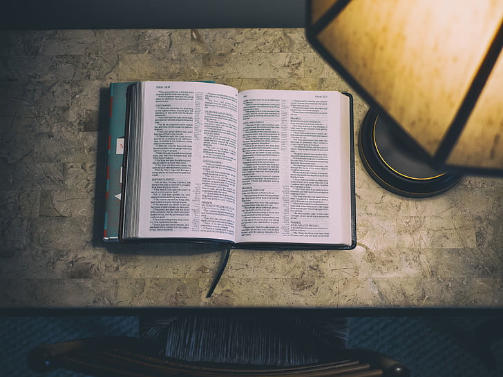 photo, bible, white, ceramic, table, near, black