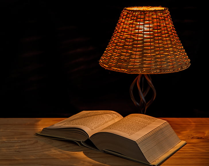 light, lamp, bedside lamp, illumination, lampshade, illuminate, book