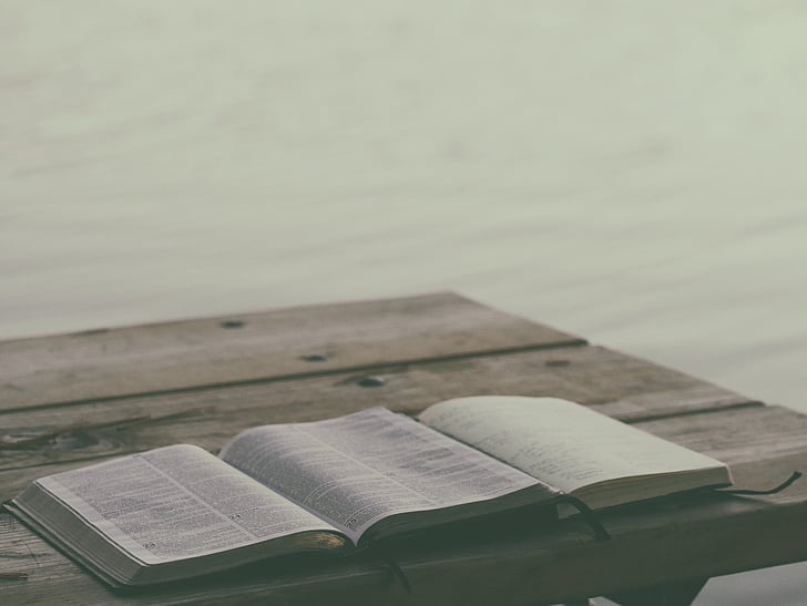 two, opened, books, table, book, bible, reading