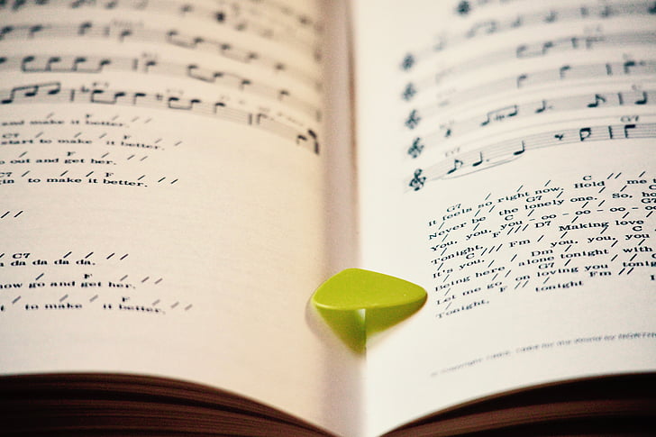 music, books, scores, musical notes, pentagram, note, plectrum