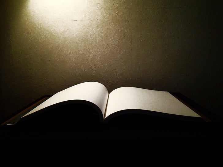 book, page, open, open book, blank page, magic book, light