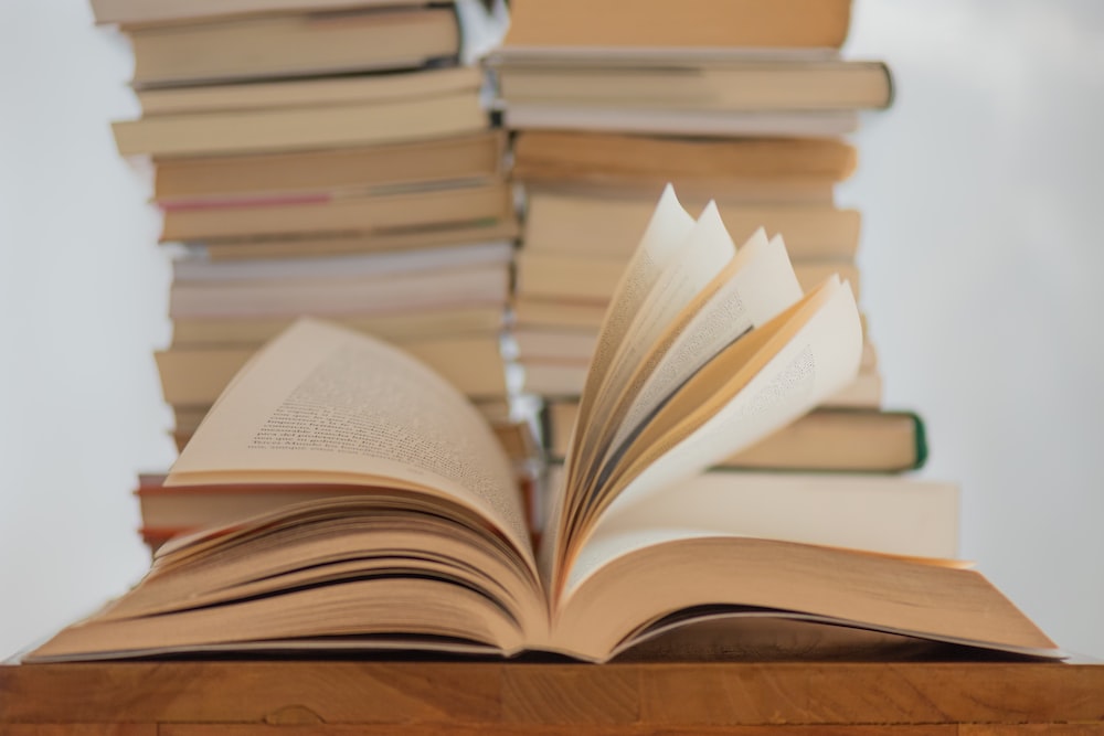 white book on brown wooden table